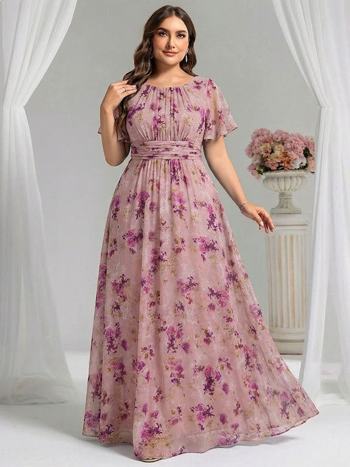 pretty KIMORA|Plus Size Printed Chiffon Pleated Maxi Wedding Guest Dress