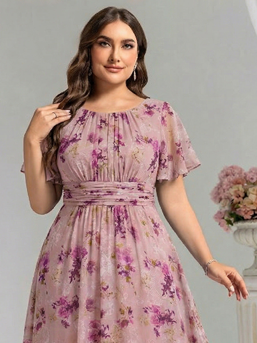 pretty KIMORA|Plus Size Printed Chiffon Pleated Maxi Wedding Guest Dress