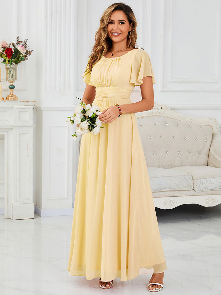 ever KIMORA|Simple Chiffon Pleated A-Line Bridesmaid Dress