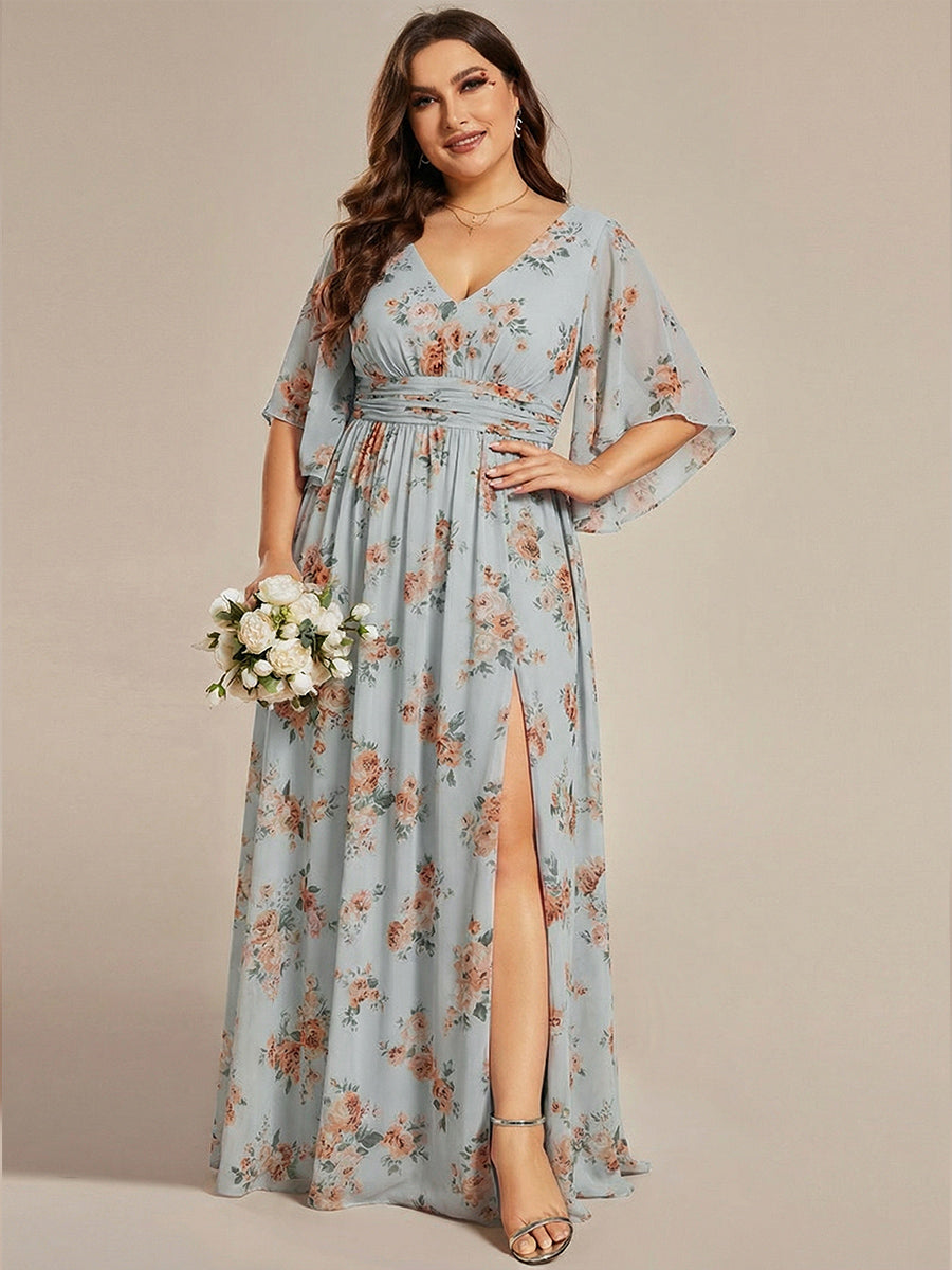 pretty ELYAN|Plus Size Half Sleeve Pleated A-Line V-Neck Chiffon Bridesmaid Dress