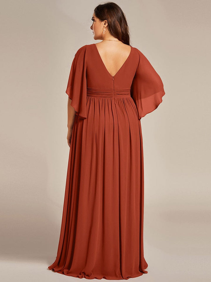 pretty ELYAN|Plus Size Printed Half Sleeve Pleated A-Line Chiffon Wedding Guest Dress
