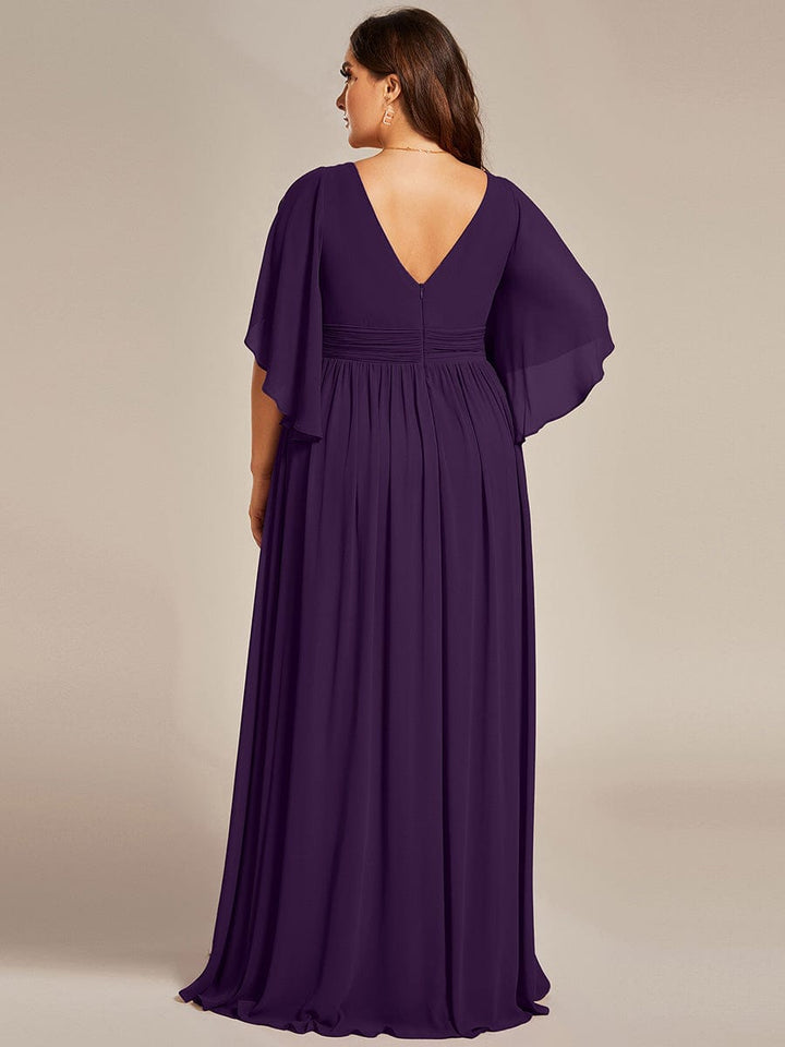 pretty ELYAN|Plus Size Printed Half Sleeve Pleated A-Line Chiffon Wedding Guest Dress
