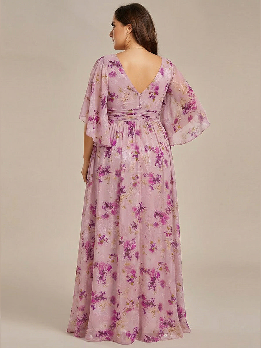 pretty ELYAN|Plus Size Half Sleeve Pleated A-Line V-Neck Chiffon Bridesmaid Dress