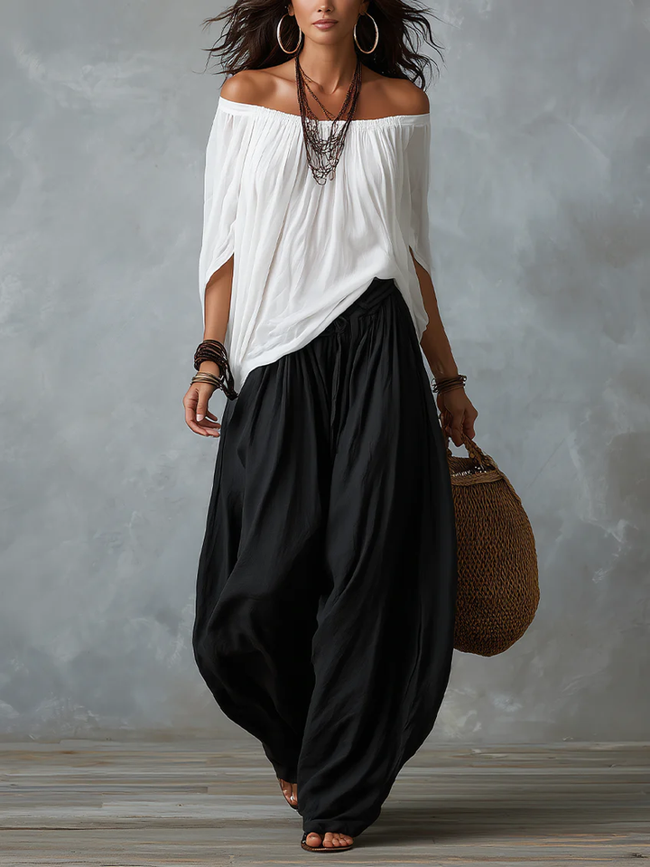 ZARA | Two Piece Set Off Shoulder Top and Harem Pants Relaxed Boho Style