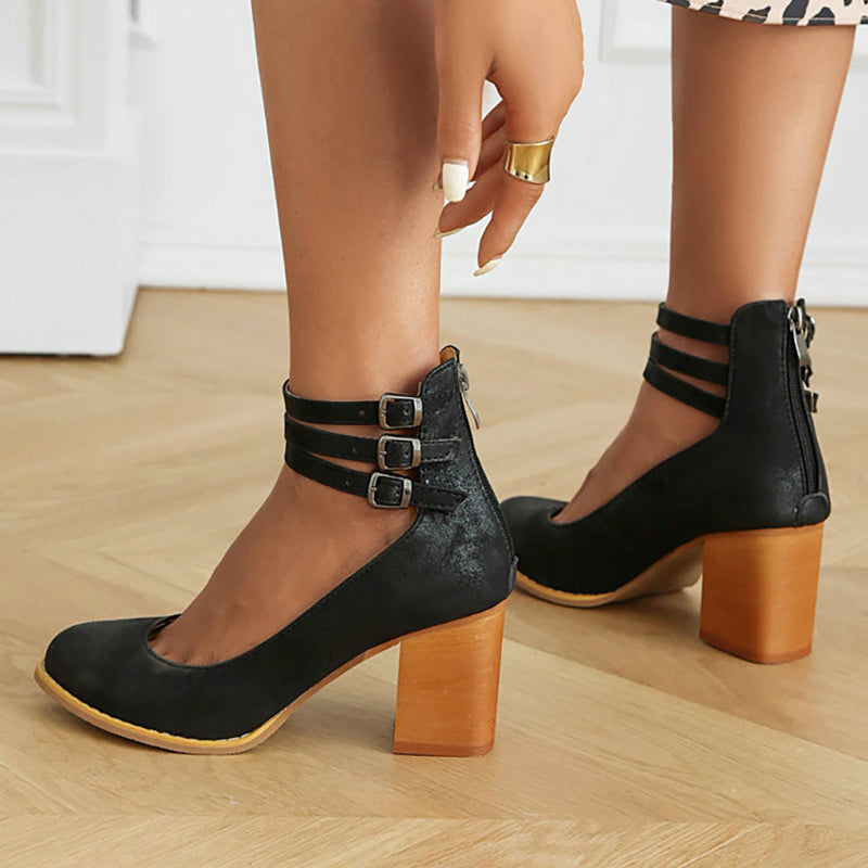 Caa™ | Smooth sandals with ankle strap and thick heel