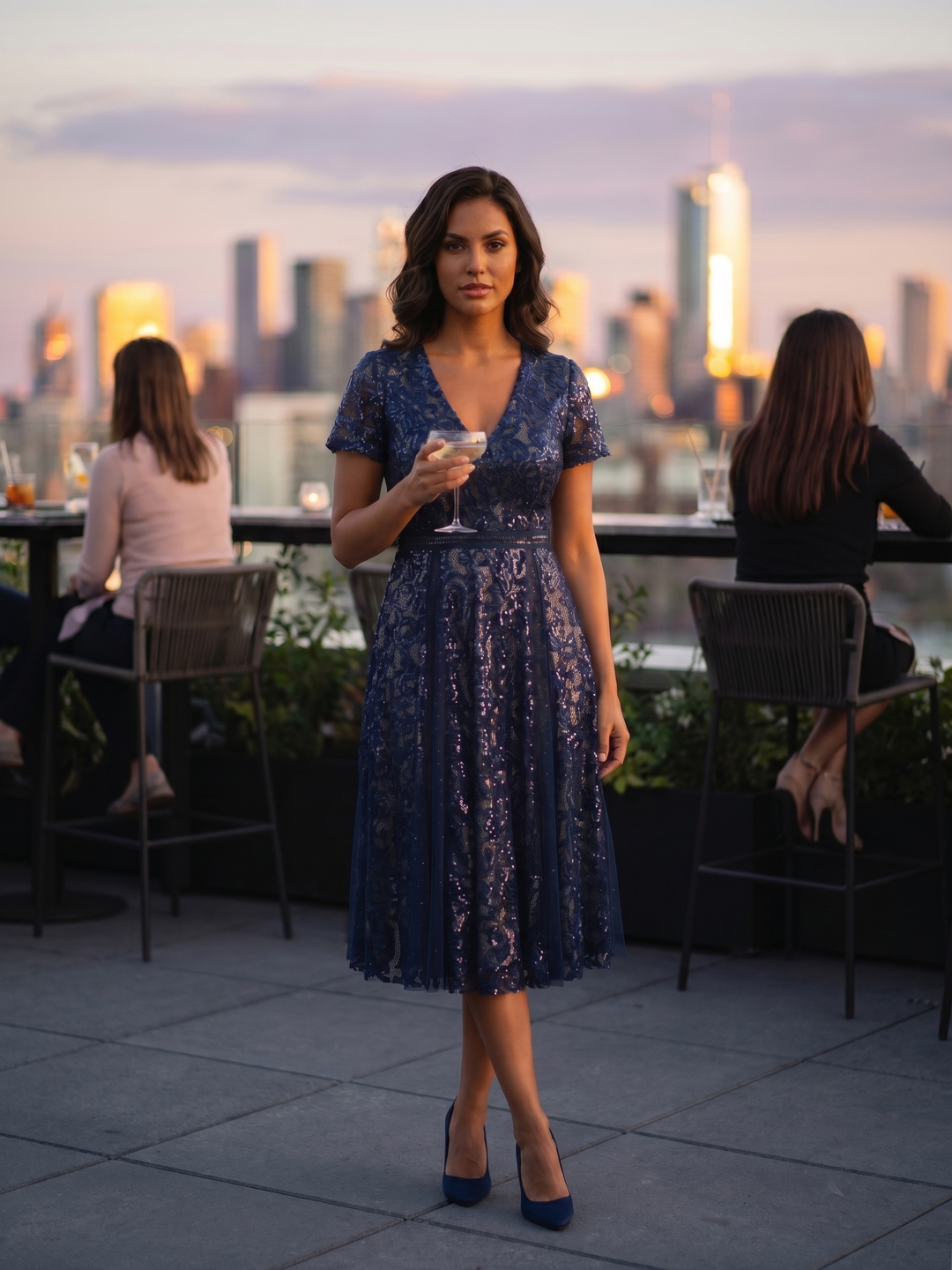Lace Flutter Sleeve A-Line Wedding Guest Dress