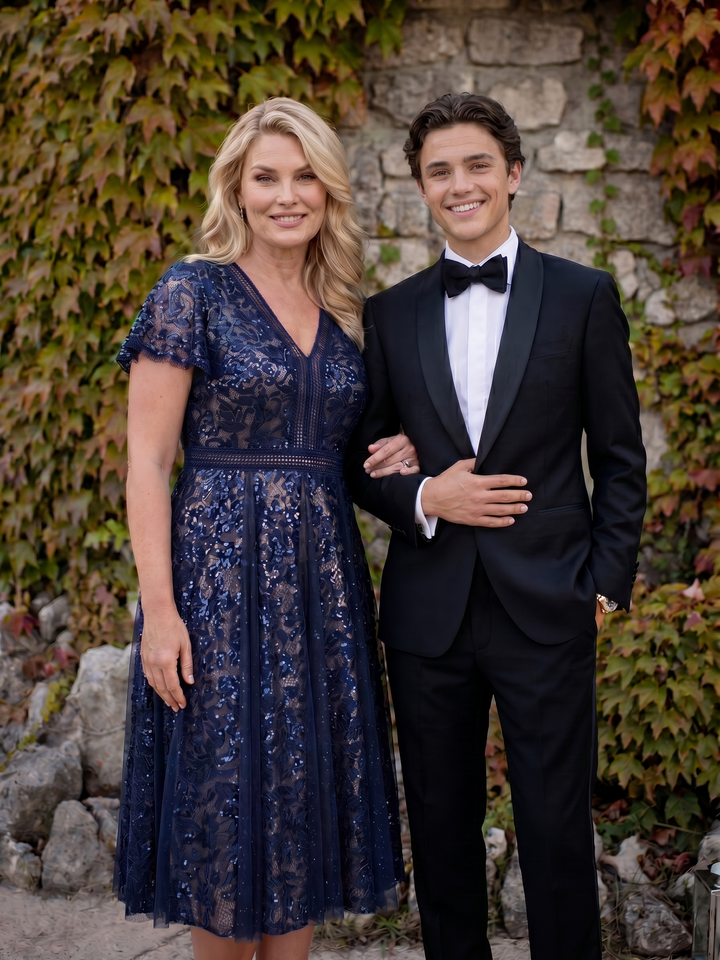 Lace Flutter Sleeve A-Line Wedding Guest Dress