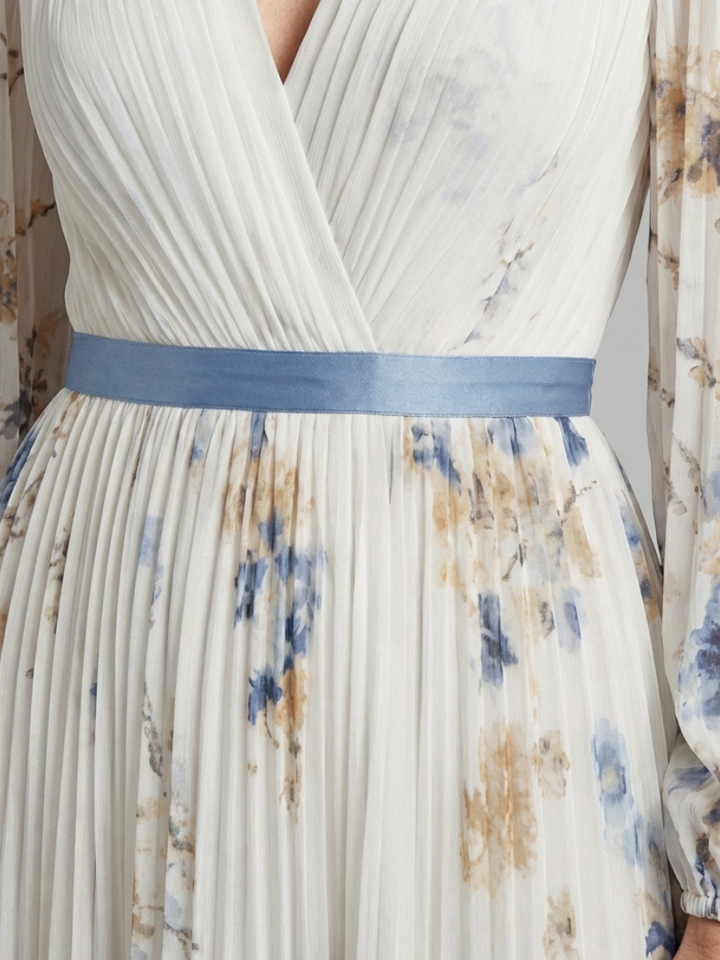 Long Sleeve V Neck Floral Maxi Dress