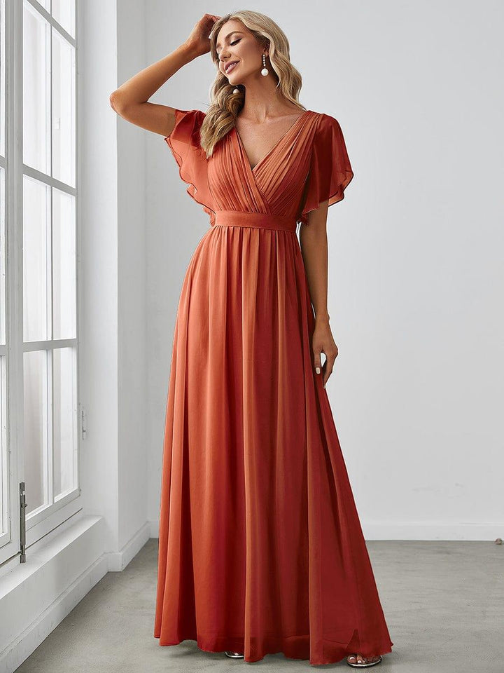 ever LEORA|A-Line Pleated Chiffon Tie-Waist Wedding Guest Dress