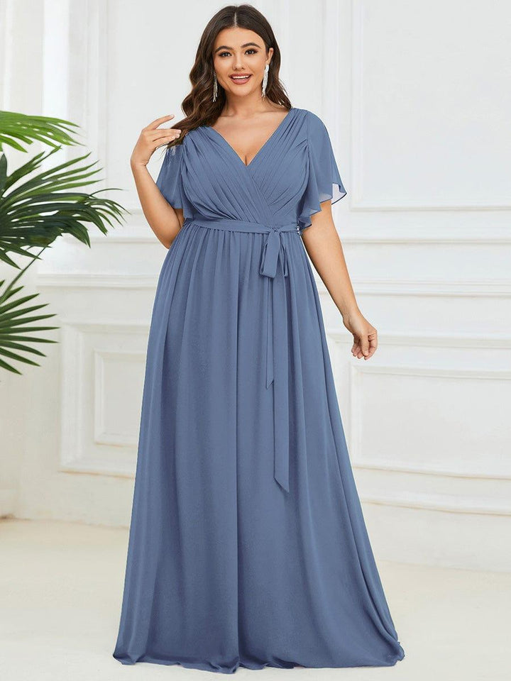 ever LEORA|A-Line Pleated Chiffon Tie-Waist Wedding Guest Dress