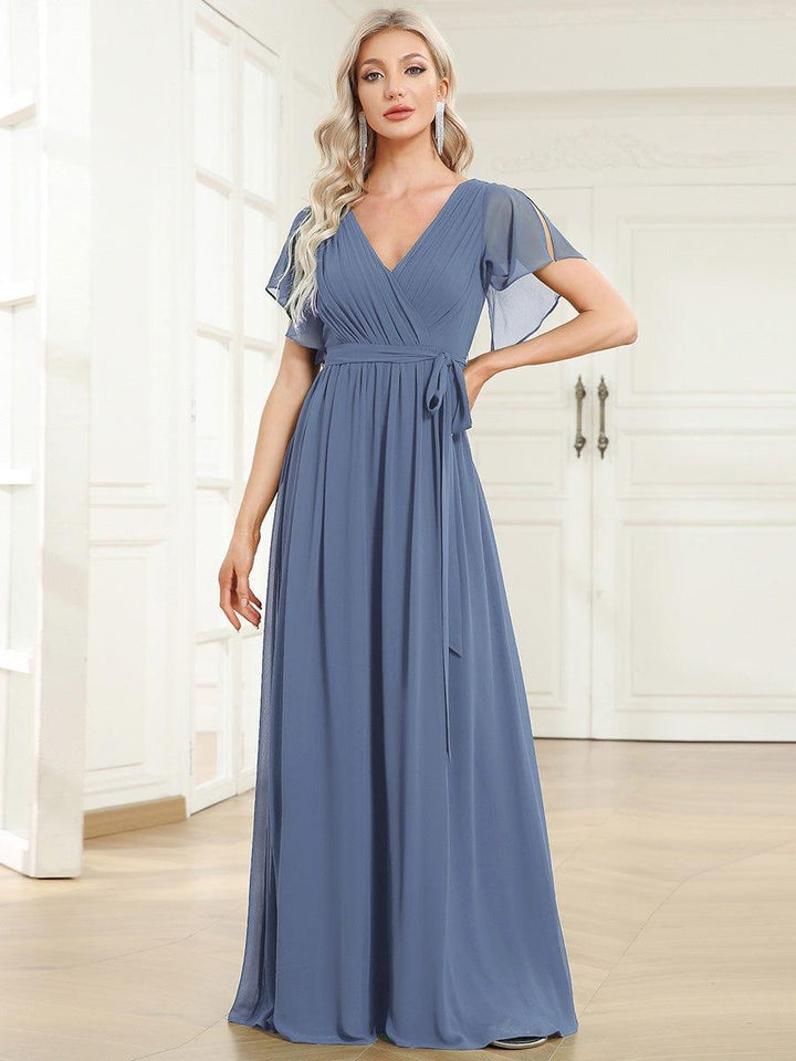 ever LEORA|A-Line Pleated Chiffon Tie-Waist Wedding Guest Dress