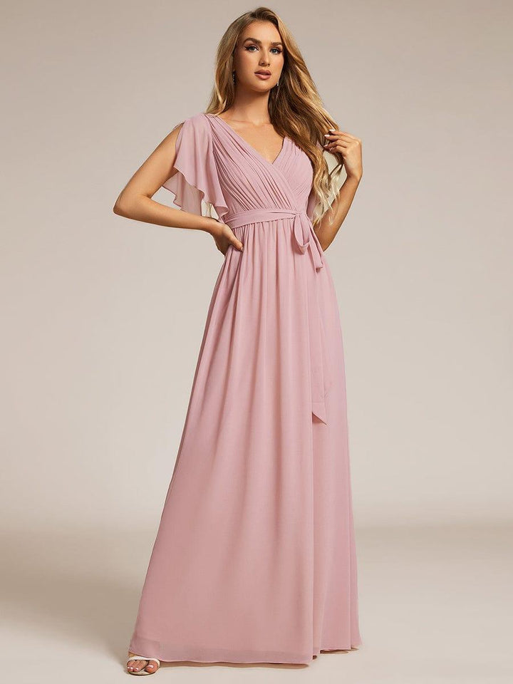 ever LEORA|A-Line Pleated Chiffon Tie-Waist Wedding Guest Dress