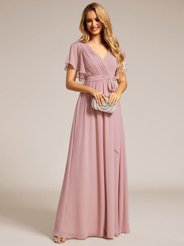 ever LEORA|A-Line Pleated Chiffon Tie-Waist Wedding Guest Dress