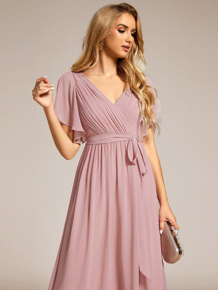 ever LEORA|A-Line Pleated Chiffon Tie-Waist Wedding Guest Dress