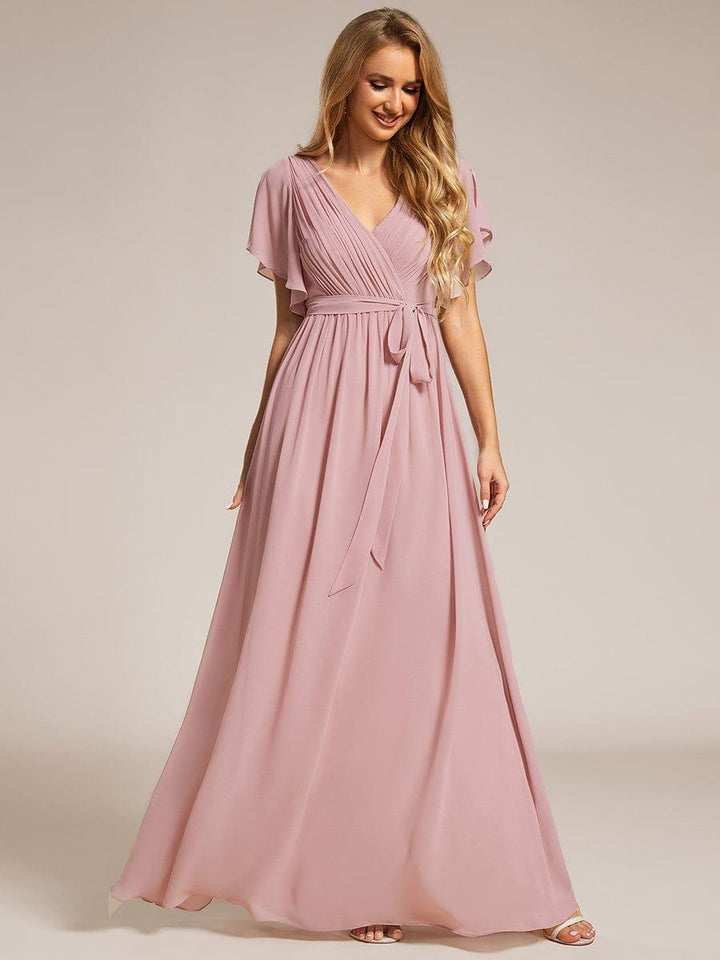 ever LEORA|A-Line Pleated Chiffon Tie-Waist Wedding Guest Dress