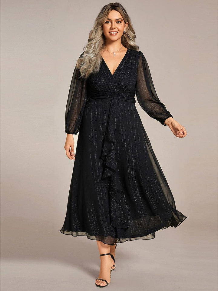 ever EMBER|Glitter Twist Knot See-Through Long Sleeve Wedding Guest Dress