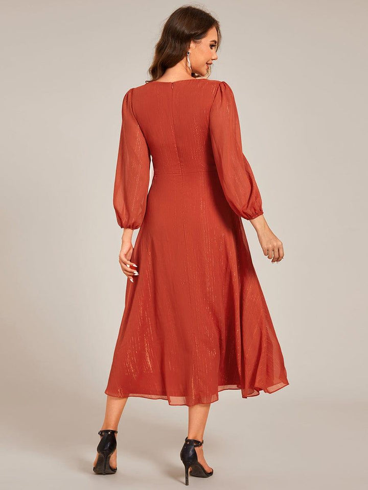 ever EMBER|Glitter Twist Knot See-Through Long Sleeve Wedding Guest Dress