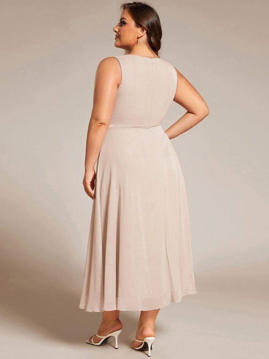 ever MEI|Glitter Sleeveless A-Line Midi Wedding Guest Dress with Ruffled Hem