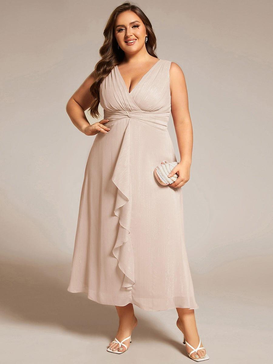 ever MEI|Glitter Sleeveless A-Line Midi Wedding Guest Dress with Ruffled Hem