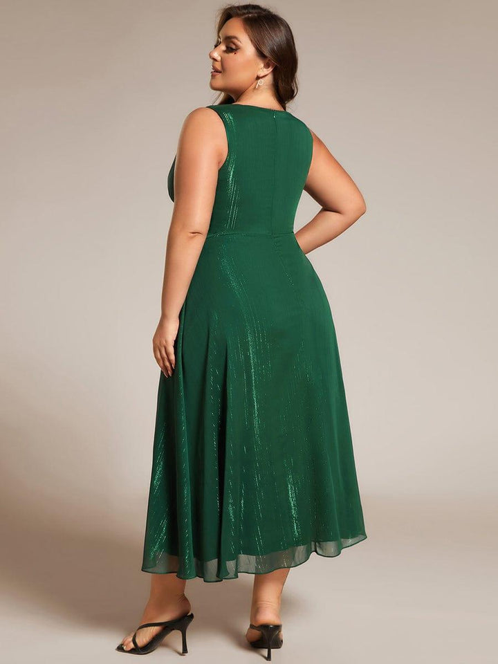 ever MEI|Glitter Sleeveless A-Line Midi Wedding Guest Dress with Ruffled Hem
