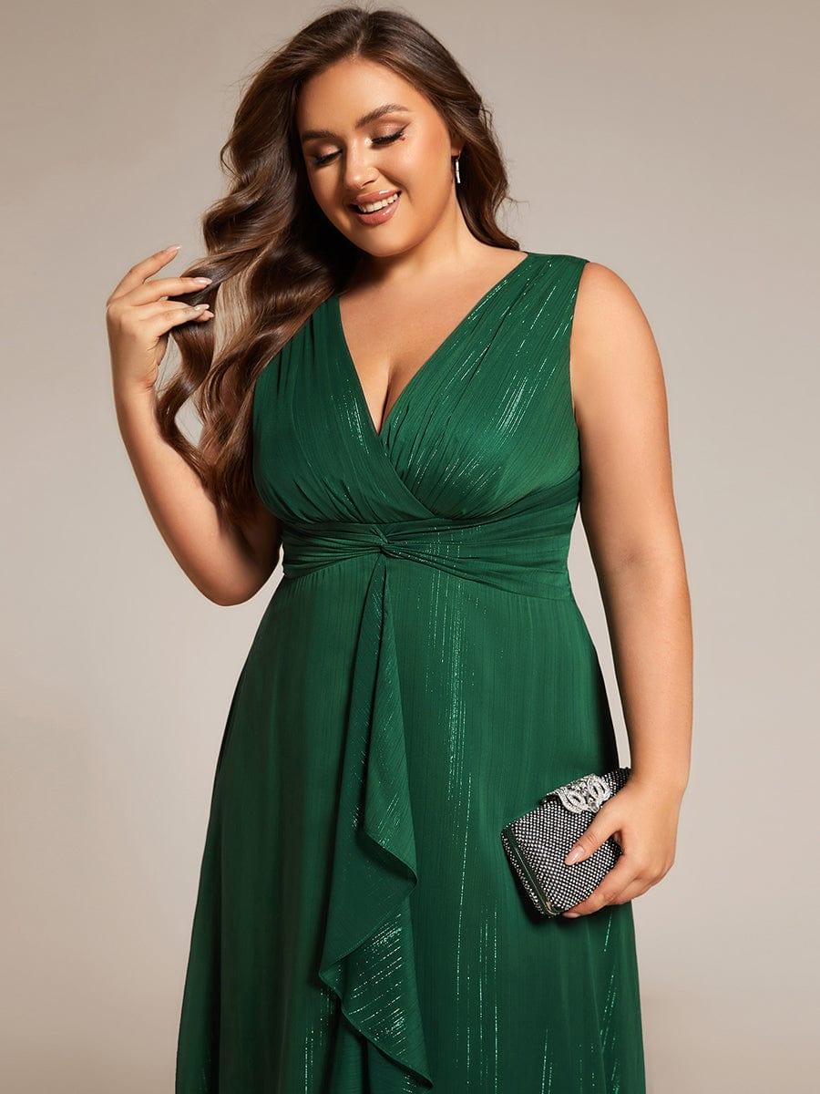 ever MEI|Glitter Sleeveless A-Line Midi Wedding Guest Dress with Ruffled Hem