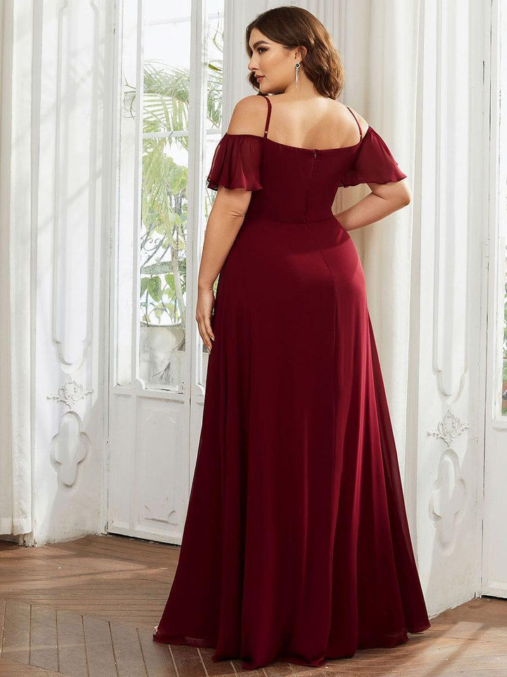 ever REYA|Cold Shoulder High Slit Chiffon Wedding Guest Dress