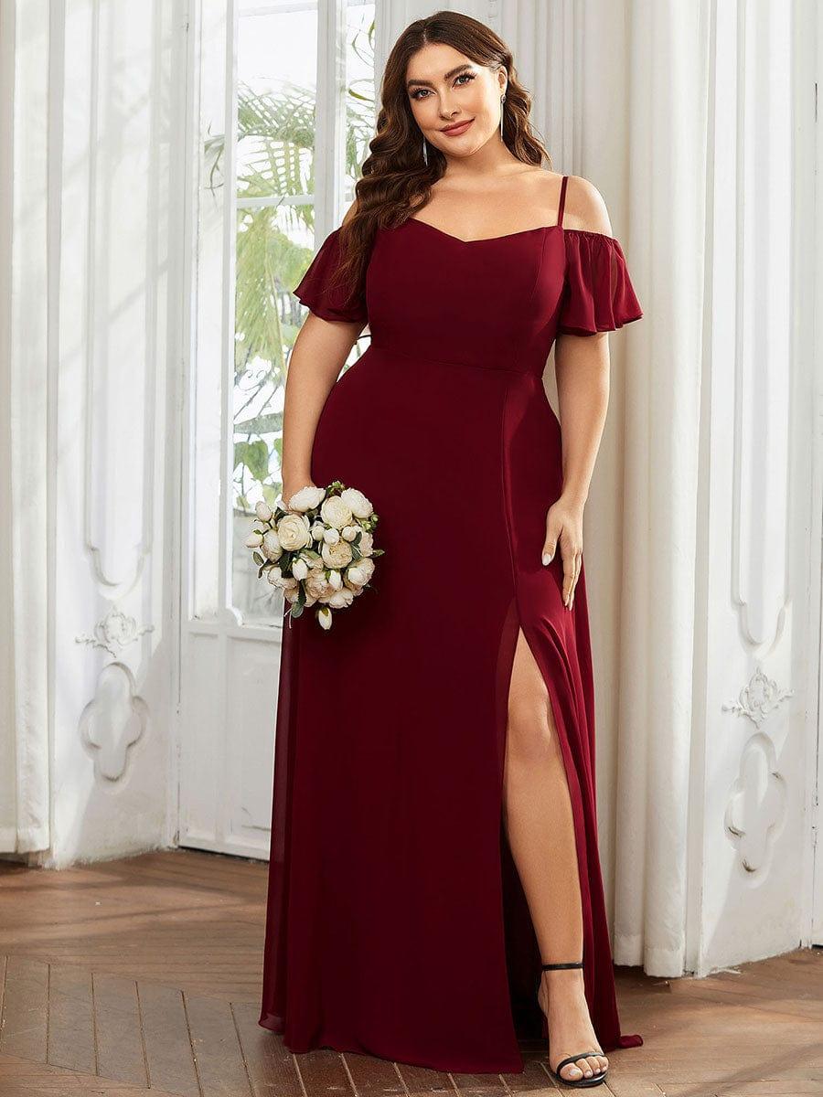 ever REYA|Cold Shoulder High Slit Chiffon Wedding Guest Dress