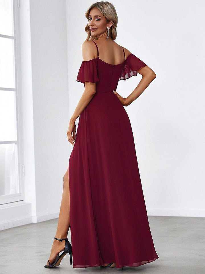 ever REYA|Cold Shoulder High Slit Chiffon Wedding Guest Dress