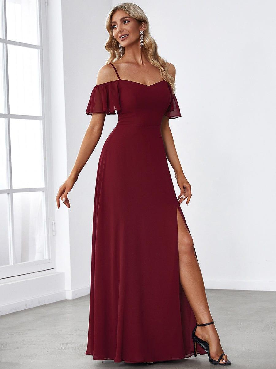 ever REYA|Cold Shoulder High Slit Chiffon Wedding Guest Dress