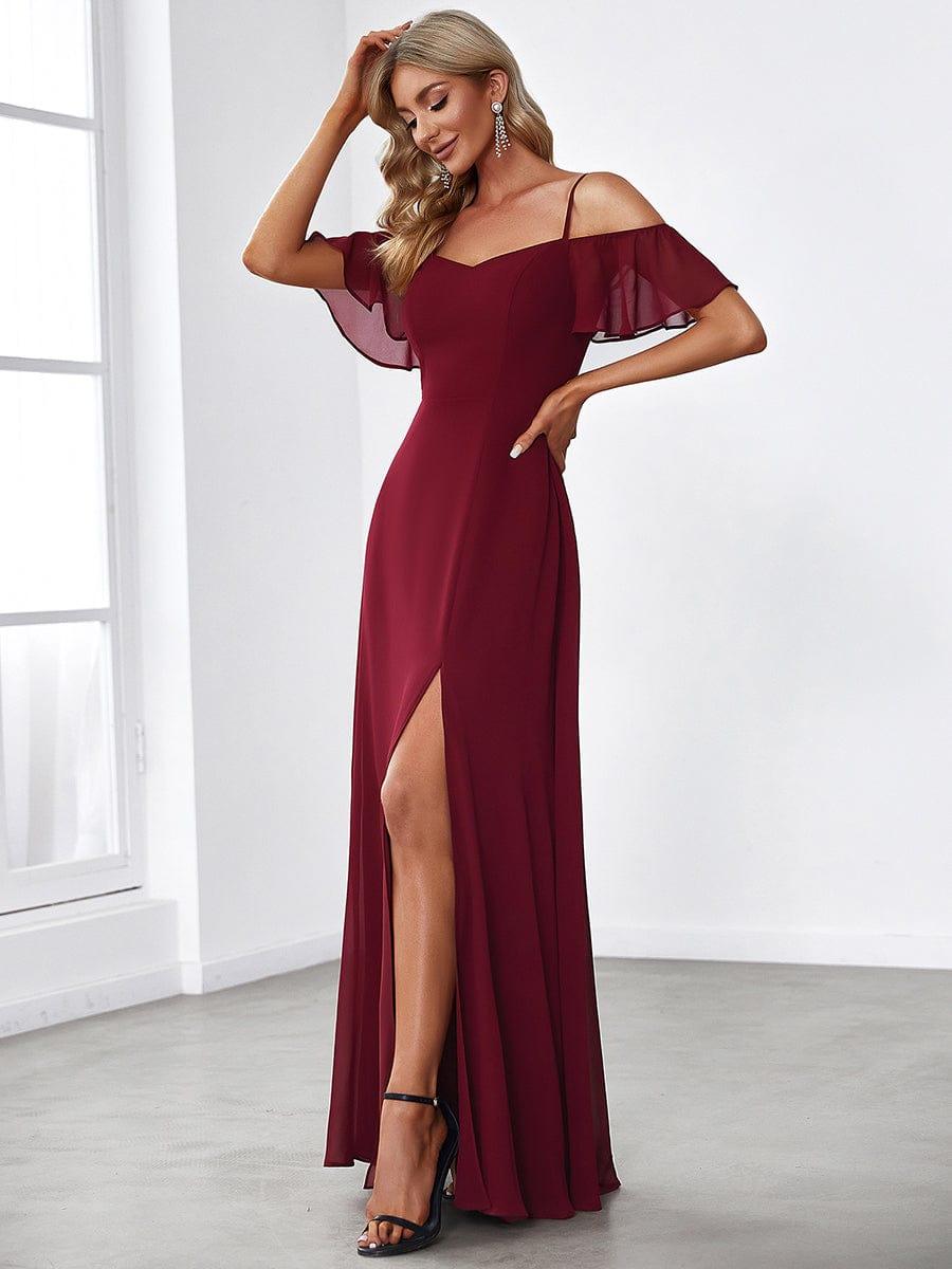 ever REYA|Cold Shoulder High Slit Chiffon Wedding Guest Dress