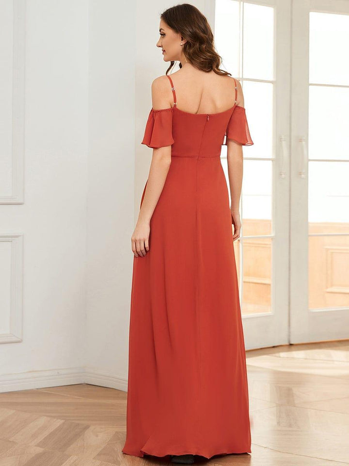 ever REYA|Cold Shoulder High Slit Chiffon Wedding Guest Dress