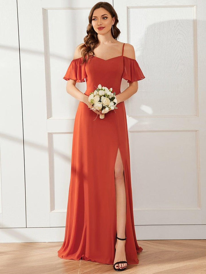ever REYA|Cold Shoulder High Slit Chiffon Wedding Guest Dress