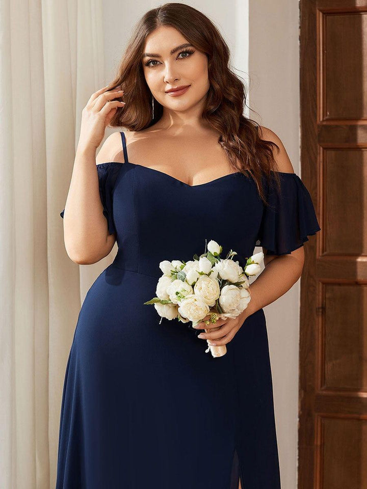 pretty REYA|Plus Size Cold Shoulder Formal Bridesmaid Dress with Side Slit