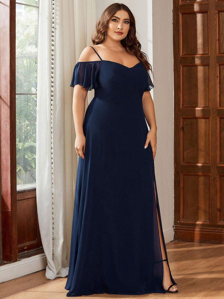 pretty REYA|Plus Size Cold Shoulder Formal Bridesmaid Dress with Side Slit