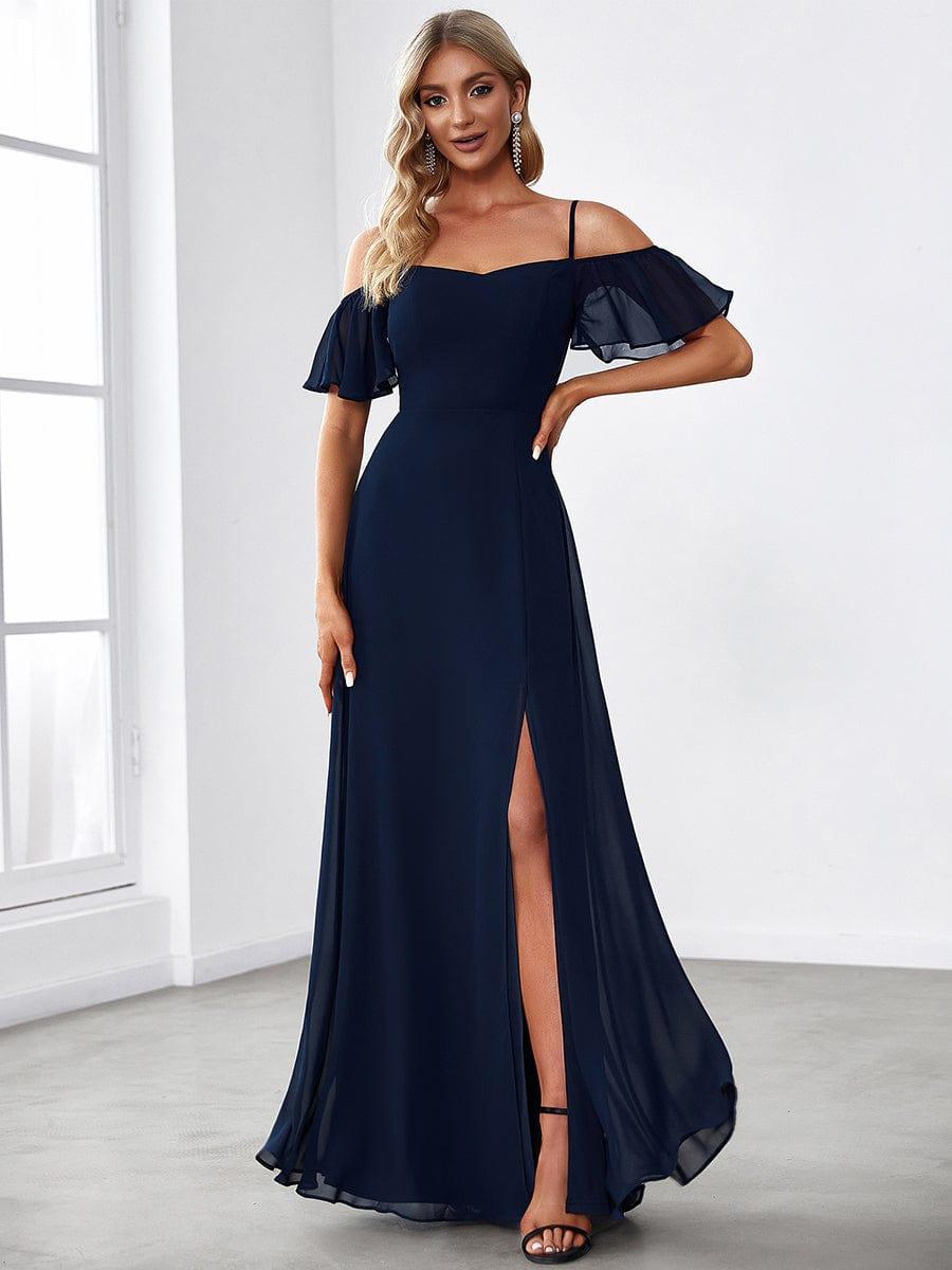 ever REYA|Cold Shoulder High Slit Chiffon Wedding Guest Dress