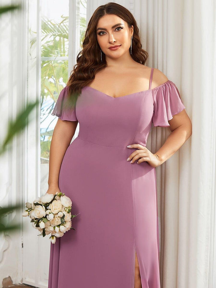 pretty REYA|Plus Size Cold Shoulder Formal Bridesmaid Dress with Side Slit