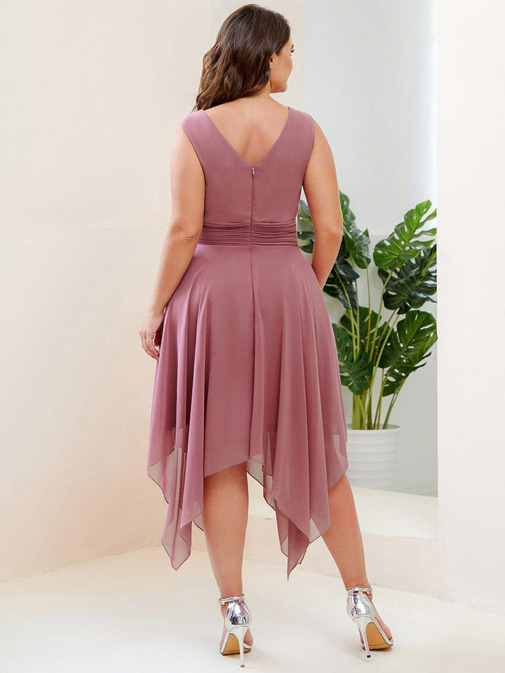 ever ELORA|V Neck Ruched Asymmetrical Hems Midi Chiffon Bridesmaid Dress