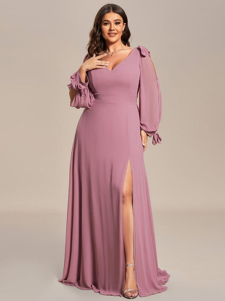 ever IVORY|Open Lantern Sleeve A-Line Mother of the Bride Dress
