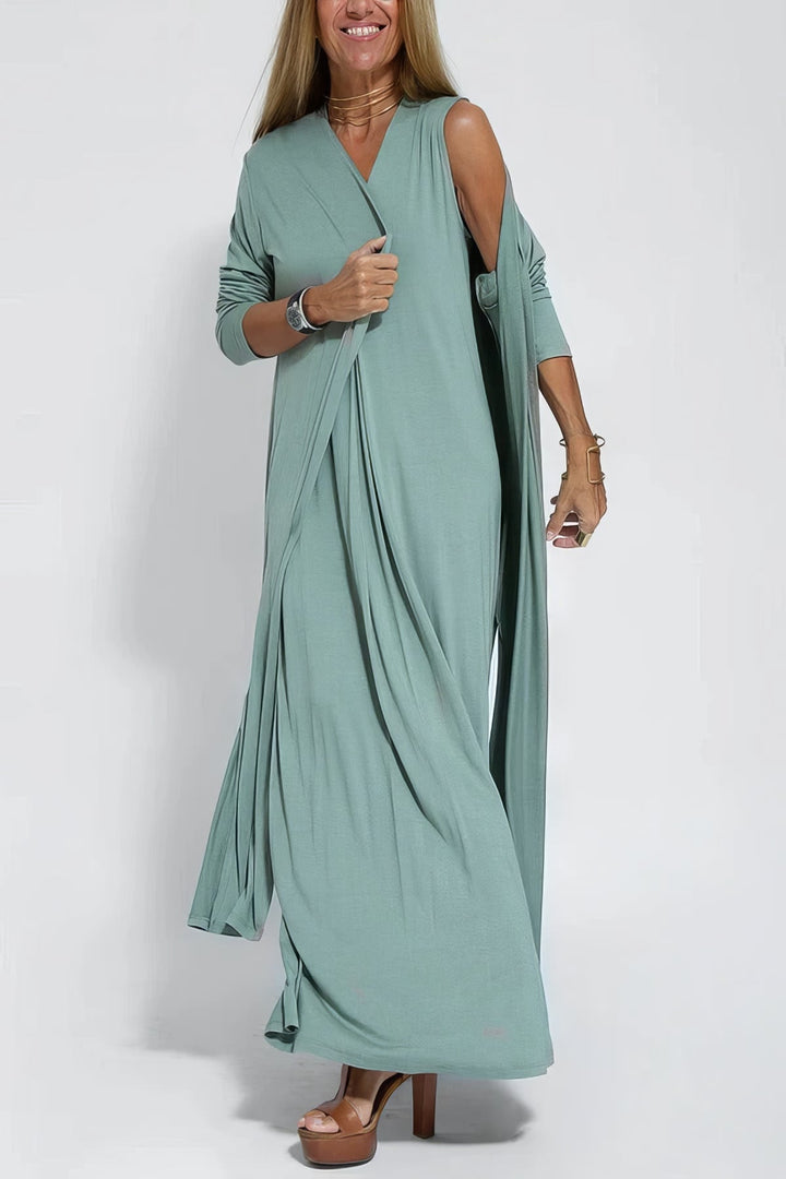 ELISE | Elegant Long Dress with Matching Cardigan Free